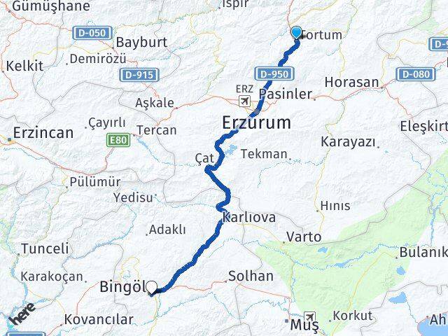 Erzurum Tortum Bingöl Arası Kaç Km - Yol Haritası