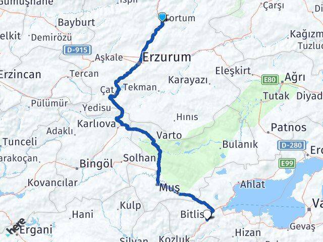 Erzurum Tortum Bitlis Arası Kaç Km - Yol Haritası