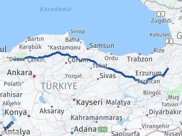 Erzurum Tortum Bolu Arası Kaç Km - Yol Haritası