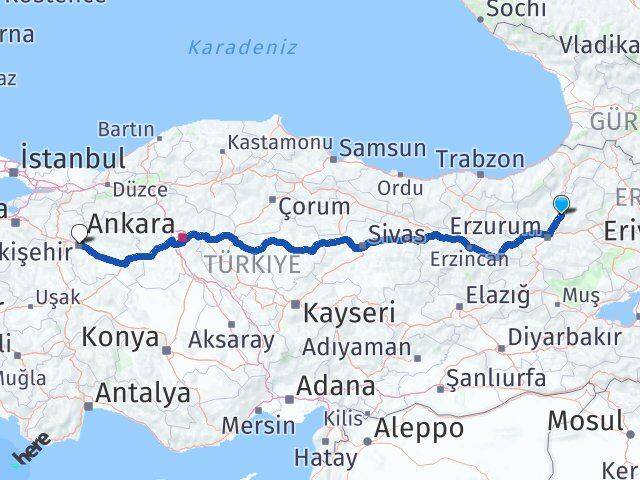 Erzurum Tortum Eskişehir Arası Kaç Km - Yol Haritası