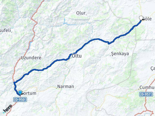 Erzurum Tortum Göle Ardahan Arası Kaç Km - Yol Haritası