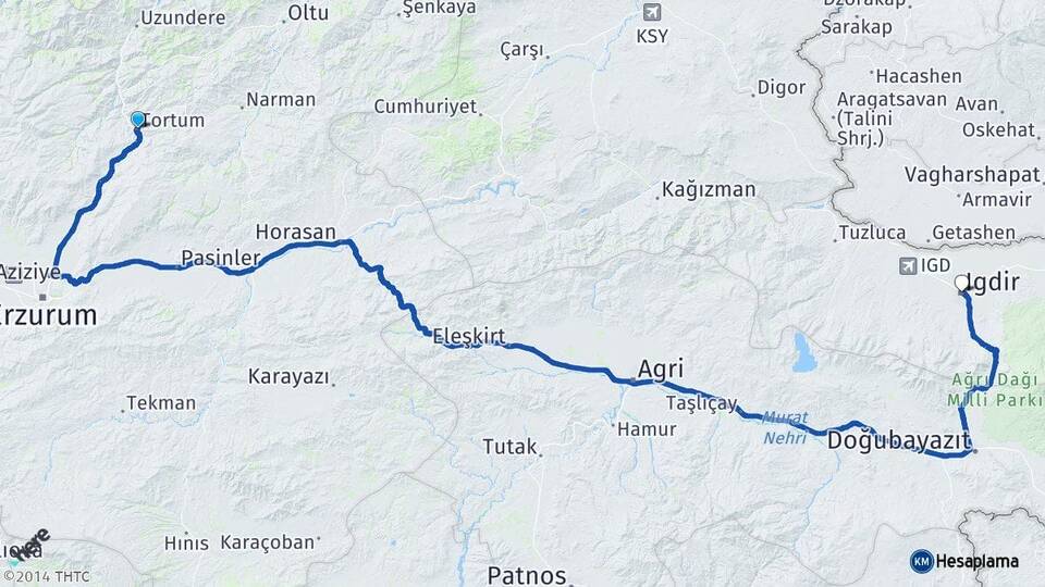 Erzurum Tortum Iğdır Arası Kaç Km - Yol Haritası