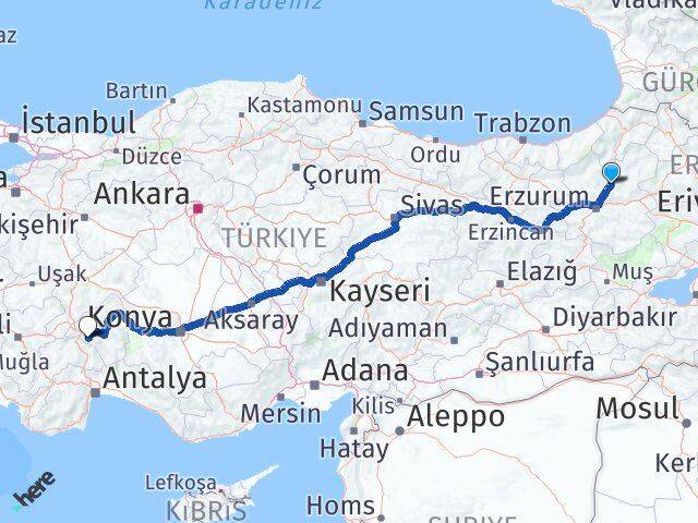 Erzurum Tortum Isparta Arası Kaç Km - Yol Haritası