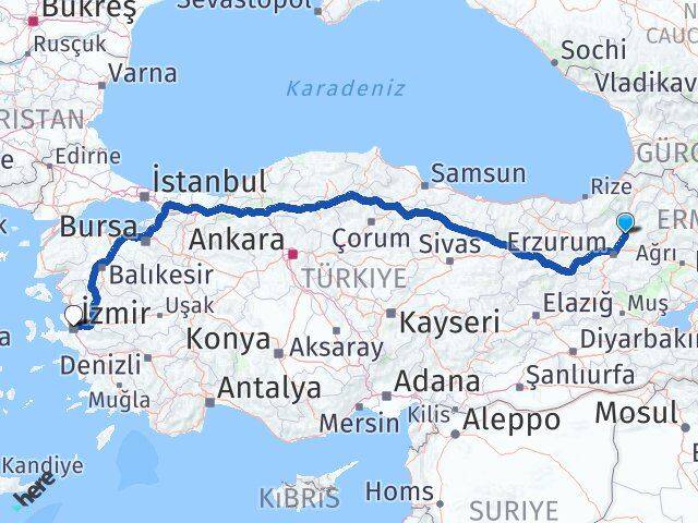 Erzurum Tortum İzmir Arası Kaç Km - Yol Haritası