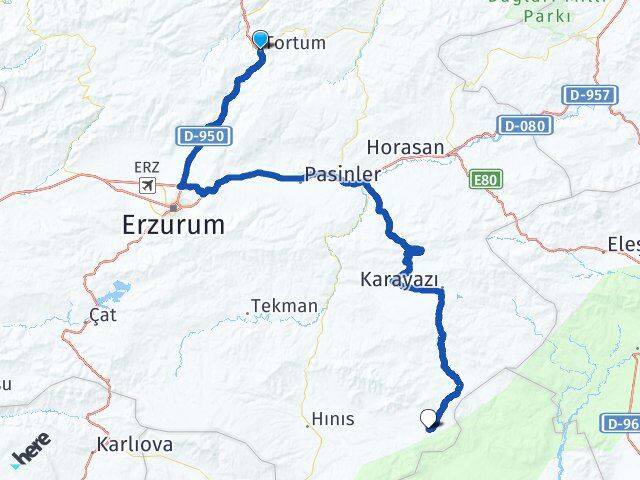 Erzurum Tortum Karaçoban Arası Kaç Km - Yol Haritası