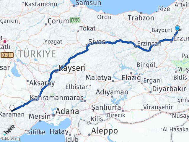 Erzurum Tortum Karaman Arası Kaç Km - Yol Haritası