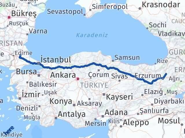 Erzurum Tortum Kırklareli Arası Kaç Km - Yol Haritası