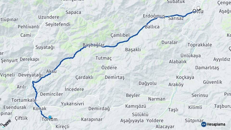 Erzurum Tortum Oltu Arası Kaç Km - Yol Haritası