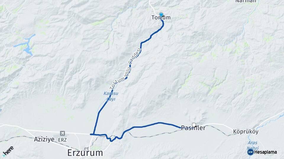 Erzurum Tortum Pasinler Arası Kaç Km - Yol Haritası