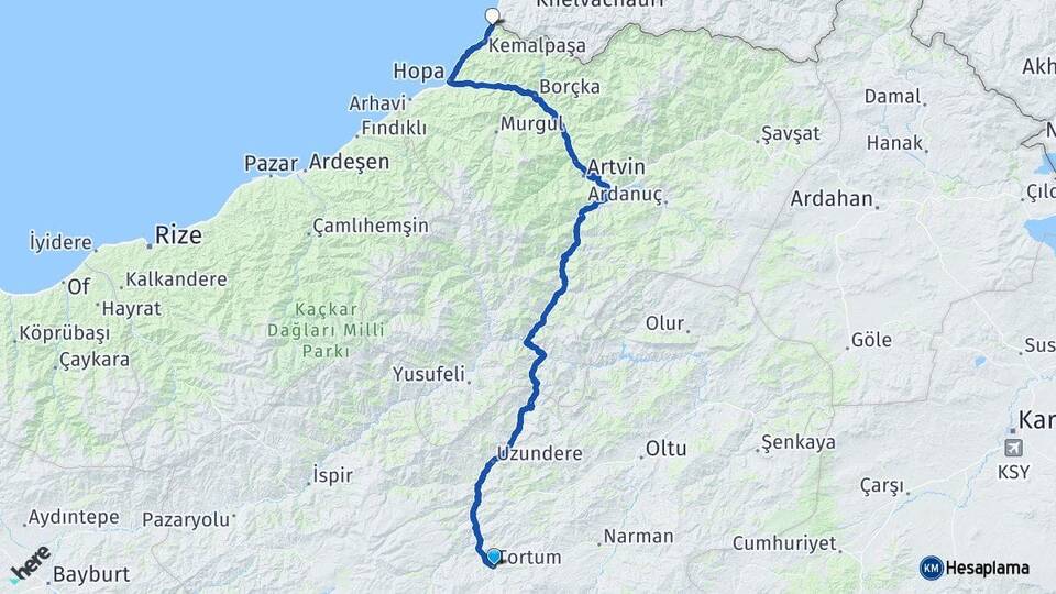 Erzurum Tortum Sarp Kemalpaşa Artvin Arası Kaç Km - Yol Haritası