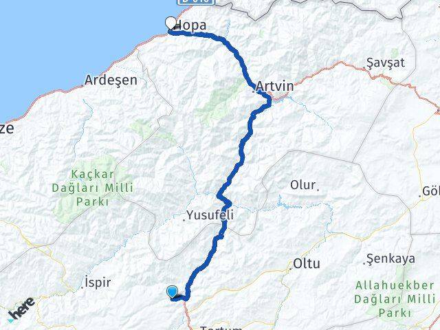 Erzurum Tortum Şenyurt Hopa Artvin Arası Kaç Km - Yol Haritası