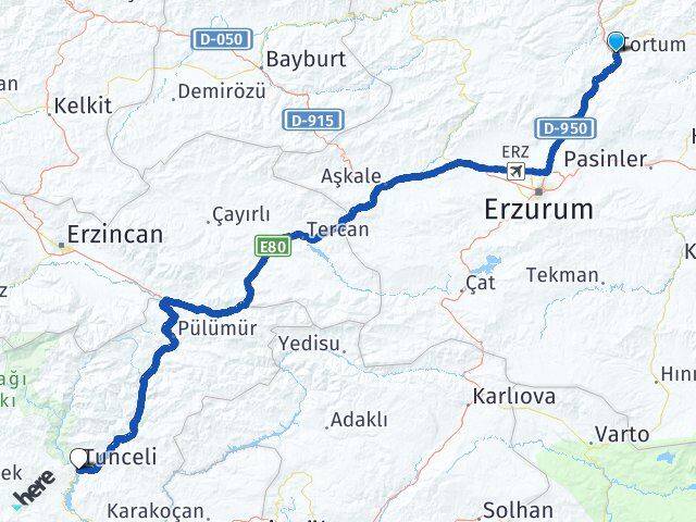 Erzurum Tortum Tunceli Arası Kaç Km - Yol Haritası