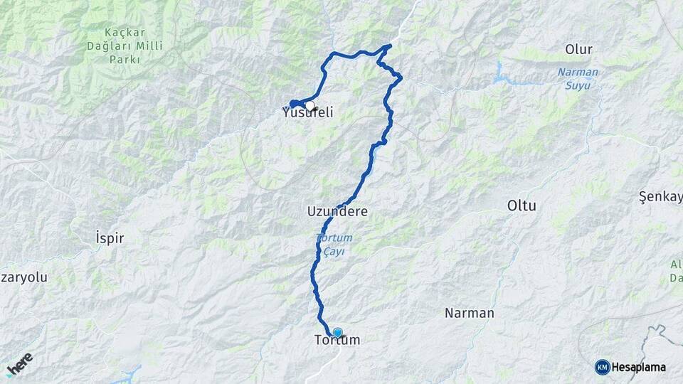 Erzurum Tortum Yusufeli Artvin Arası Kaç Km - Yol Haritası