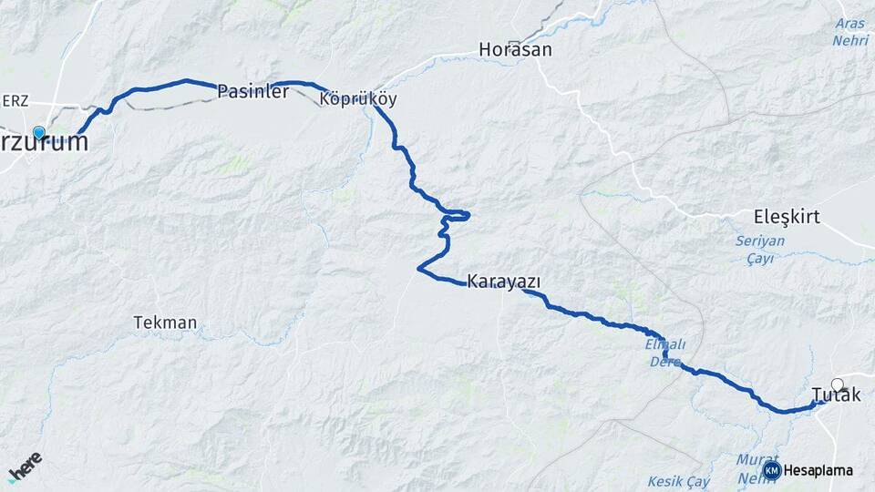 Erzurum Tutak Ağrı Arası Kaç Km - Yol Haritası