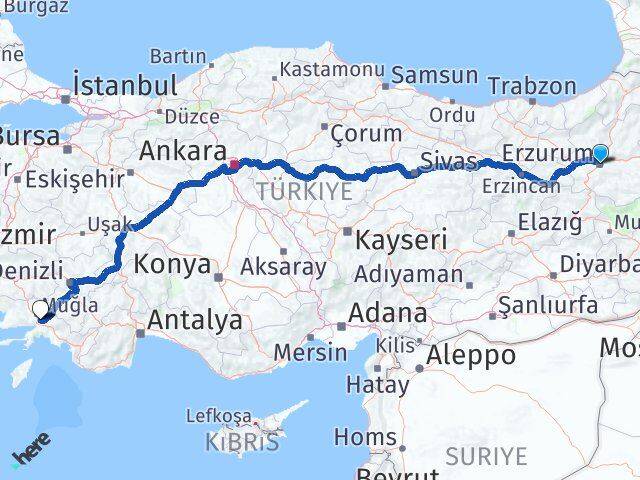Erzurum Ula Muğla Arası Kaç Km - Yol Haritası