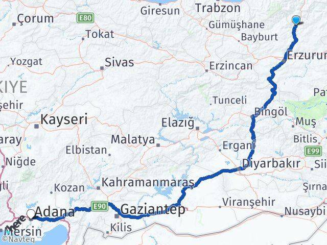 Erzurum Uzundere Adana Arası Kaç Km - Yol Haritası