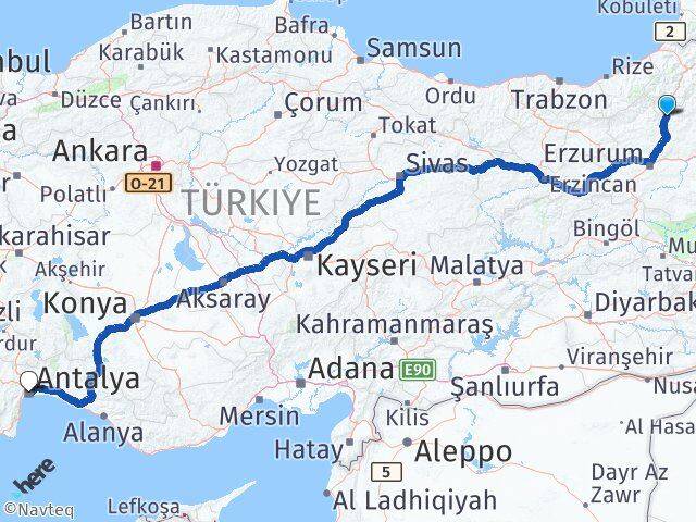 Erzurum Uzundere Antalya Arası Kaç Km - Yol Haritası