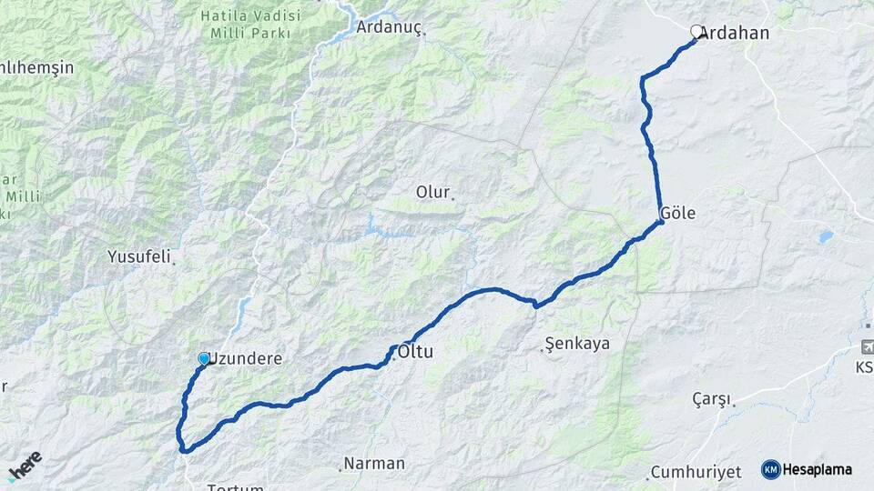 Erzurum Uzundere Ardahan Arası Kaç Km - Yol Haritası