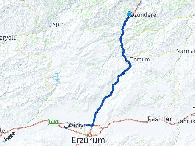 Erzurum Uzundere Aziziye Arası Kaç Km - Yol Haritası