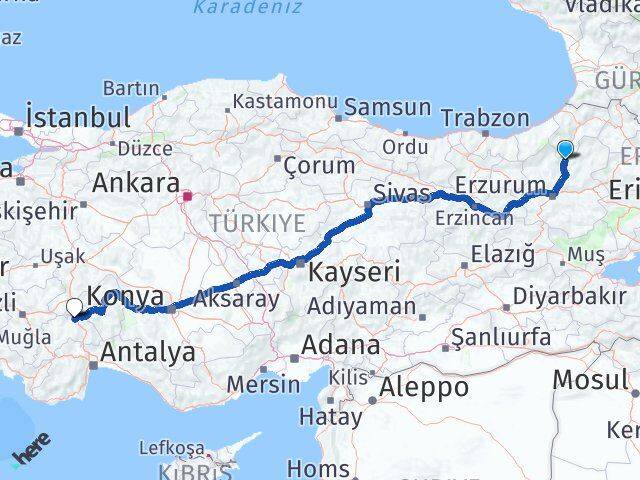 Erzurum Uzundere Burdur Arası Kaç Km - Yol Haritası