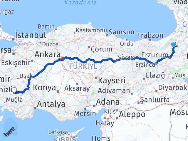 Erzurum Uzundere Denizli Arası Kaç Km - Yol Haritası