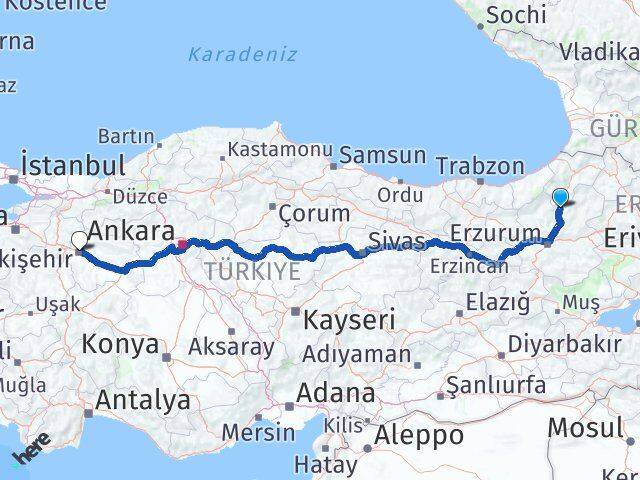 Erzurum Uzundere Eskişehir Arası Kaç Km - Yol Haritası