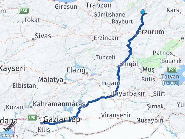 Erzurum Uzundere Gaziantep Arası Kaç Km - Yol Haritası