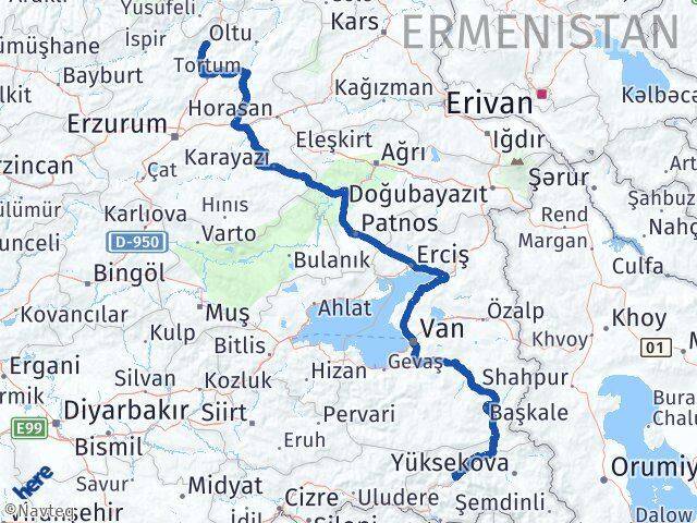 Erzurum Uzundere Hakkari Arası Kaç Km - Yol Haritası