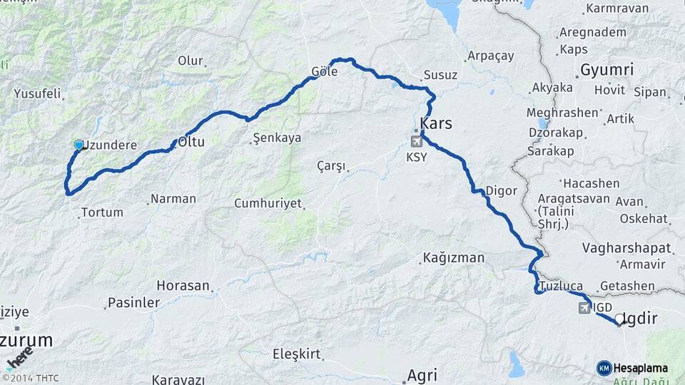 Erzurum Uzundere Iğdır Arası Kaç Km - Yol Haritası