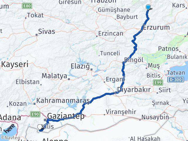 Erzurum Uzundere Kilis Arası Kaç Km - Yol Haritası