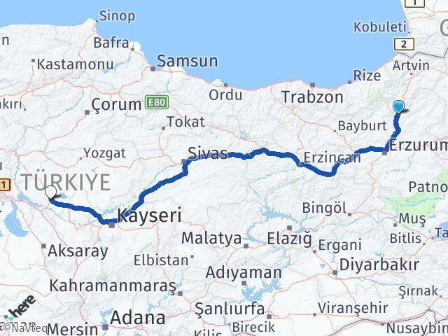 Erzurum Uzundere Kırşehir Arası Kaç Km - Yol Haritası