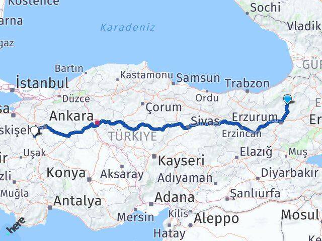 Erzurum Uzundere Kütahya Arası Kaç Km - Yol Haritası