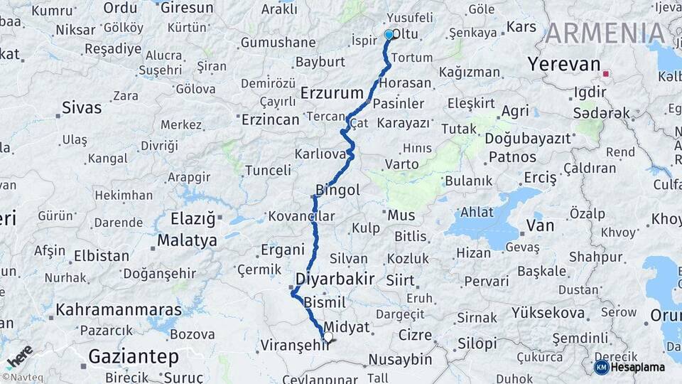 Erzurum Uzundere Mardin Arası Kaç Km - Yol Haritası