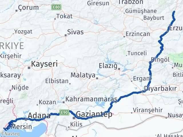 Erzurum Uzundere Mersin Arası Kaç Km - Yol Haritası