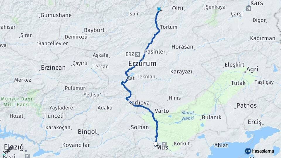 Erzurum Uzundere Muş Arası Kaç Km - Yol Haritası