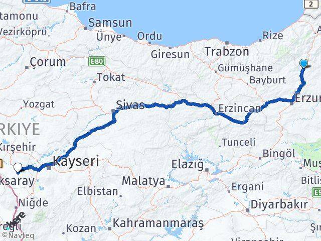 Erzurum Uzundere Nevşehir Arası Kaç Km - Yol Haritası