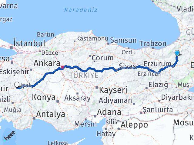 Erzurum Uzundere Uşak Arası Kaç Km - Yol Haritası