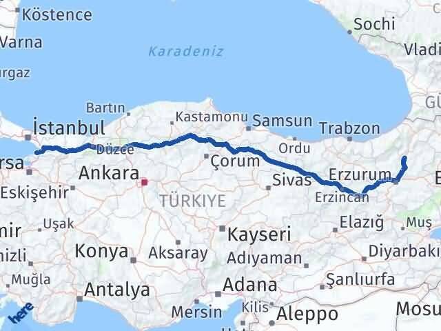 Erzurum Uzundere Yalova Arası Kaç Km - Yol Haritası