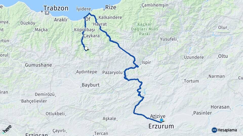 Erzurum Uzungöl Çaykara Trabzon Arası Kaç Km - Yol Haritası