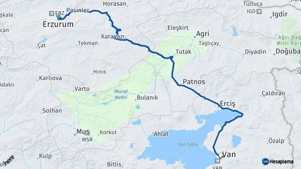 Erzurum Van Arası Kaç Km - Yol Haritası