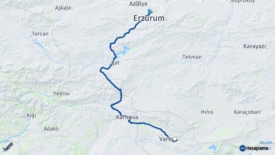 Erzurum Varto Muş Arası Kaç Km - Yol Haritası