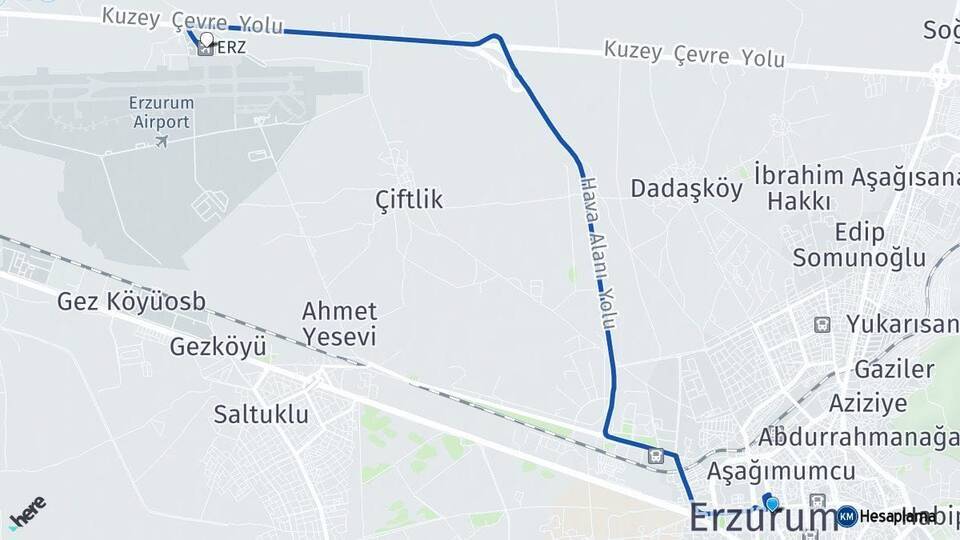Yakutiye Erzurum Havalimanı Arası Kaç Km - Yol Tarifi