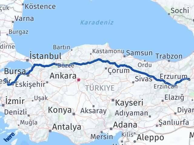 Erzurum Yenice Çanakkale Arası Kaç Km - Yol Haritası