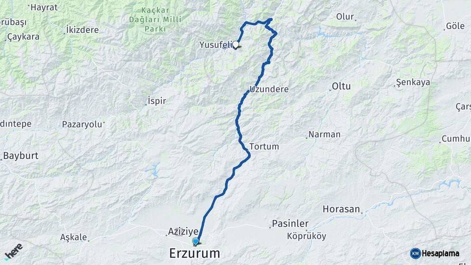 Erzurum Yusufeli Artvin Arası Kaç Km - Yol Haritası