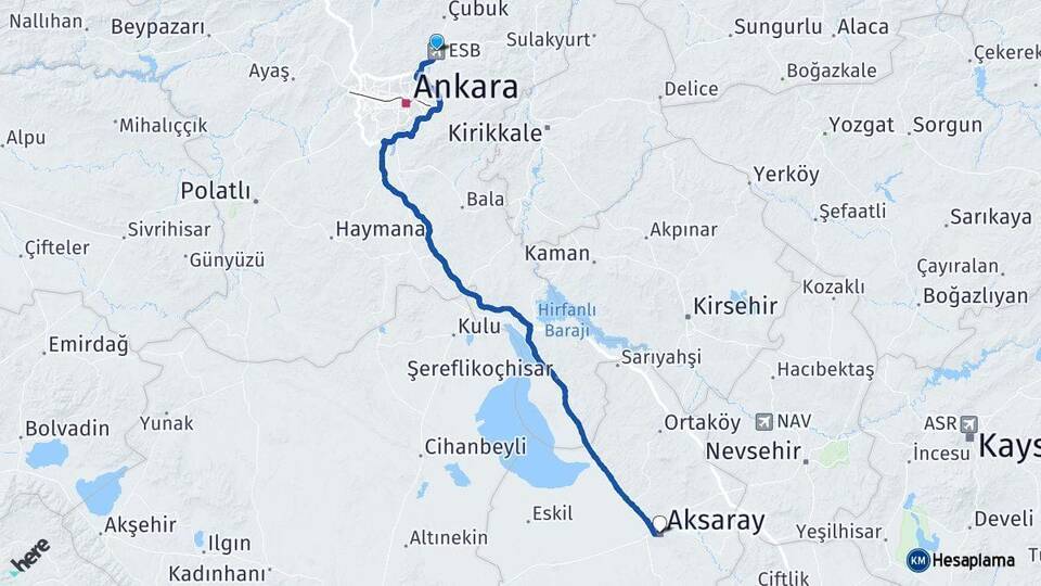 Esenboğa Havalimanı Aksaray Arası Kaç Km - Yol Tarifi