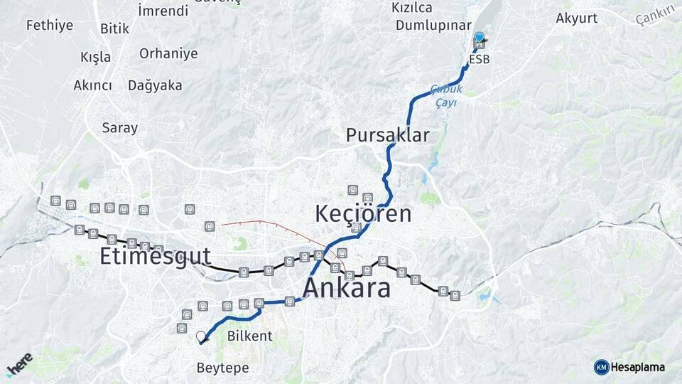 Esenboğa Havalimanı Çayyolu Arası Kaç Km - Yol Tarifi