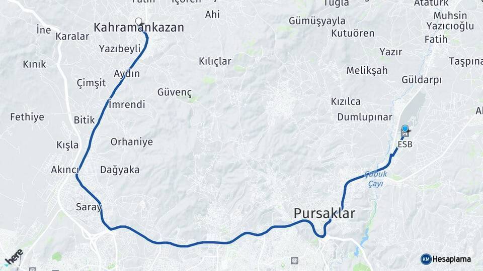 Esenboğa Havalimanı Kahramankazan Arası Kaç Km - Yol Tarifi