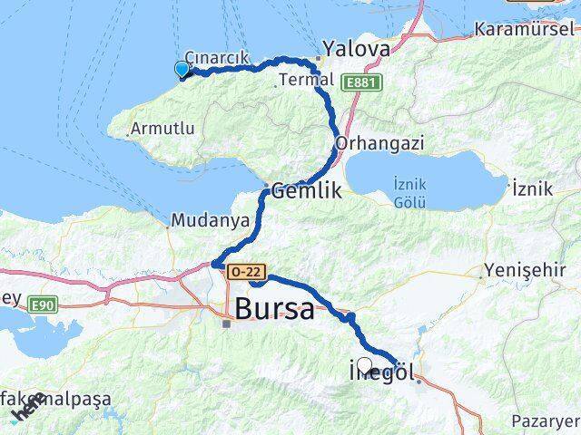 Esenköy Feribot Terminali İnegöl Arası Kaç Km - Yol Tarifi