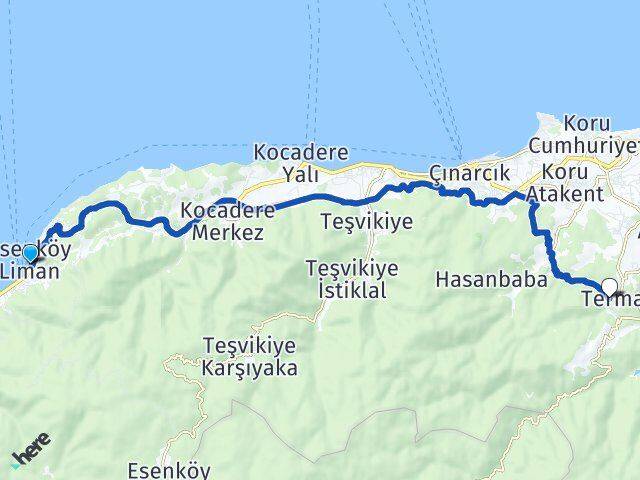 Esenköy Feribot Terminali Termal Arası Kaç Km - Yol Tarifi