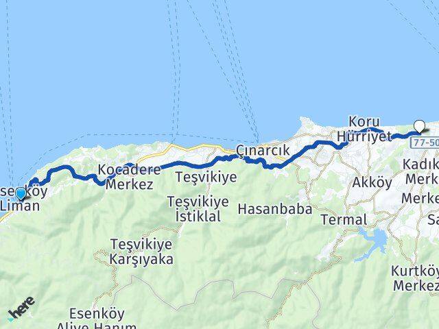 Esenköy Feribot Terminali Yalova Üniversitesi Arası Kaç Km - Yol Tarifi